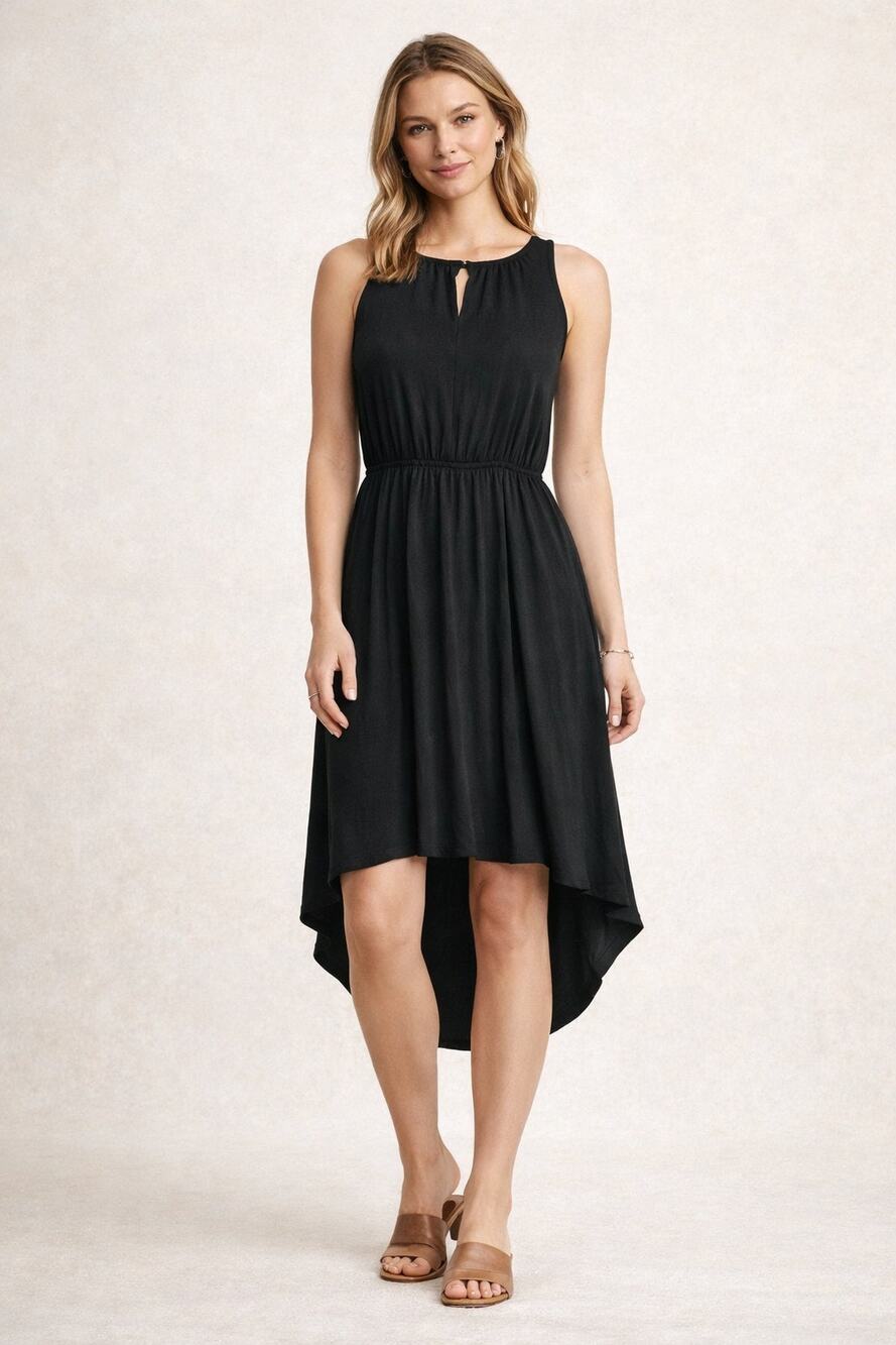 LOFT Women's High Low A Line Midi Dress Black Size L